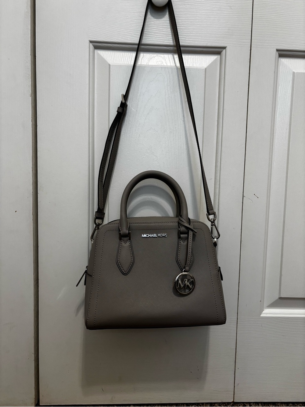 Michael Kors gray Leather Dome Satchel with matching wallet